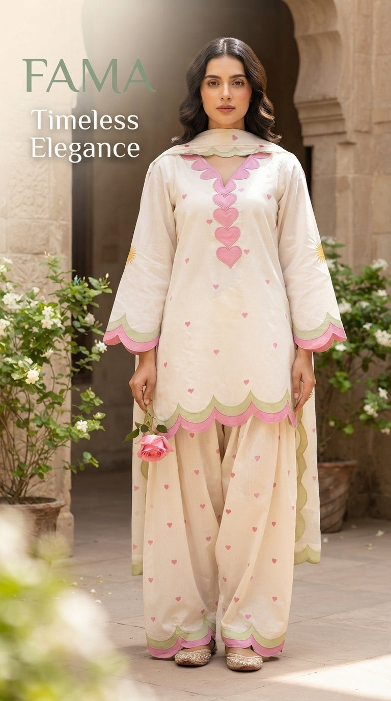 FAMA Timeless Elegance three piece stitched – editorial garden with dupatta